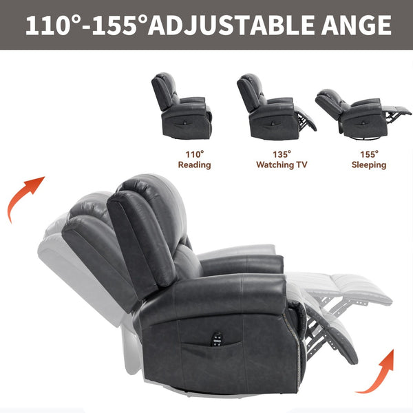 English Elm Heat Massage Rocker Swivel Recliner Chair with Lumbar Relief Nodes for Living Room Grey W3224S00030
