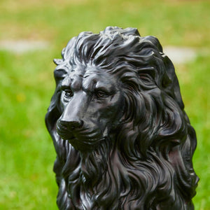 English Elm 20.5" Matte Resin Lion Sculpture Hand Carved Guardian Statue for Garden or Entryway Black W5709P490971