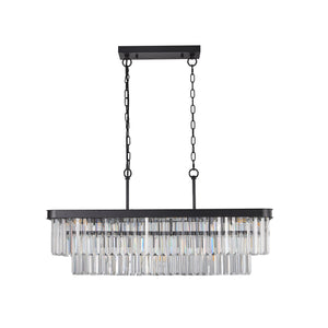 English Elm Chandeliers,Rectangular Crystal Chandelier Adjustable Modern Industrial Iron Frame Pendant Light for Kitchen Dining Room Bedroom PMID Black W2312P368690