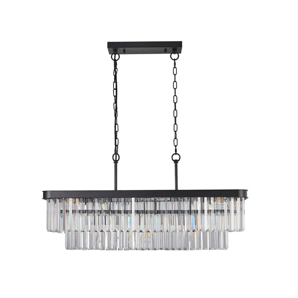 English Elm Chandeliers,Rectangular Crystal Chandelier Adjustable Modern Industrial Iron Frame Pendant Light for Kitchen Dining Room Bedroom PMID Black W2312P368690