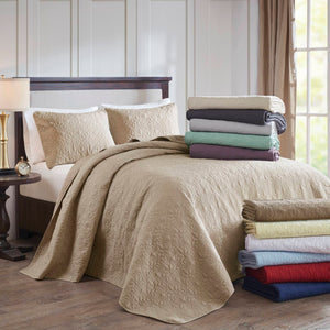 JLA Home Madison Park - 3 Reversible Bedspread Set with Quilted Stitch Texture, Oversized Cotton Fill, Antimicrobial Freshness and Cozy Draping Seafoam MP13-1568