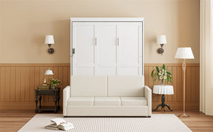 English Elm Full Size Murphy Wall Bed with Integrated Linen Sofa for Studio or Guest Room White LP000890AAK-1