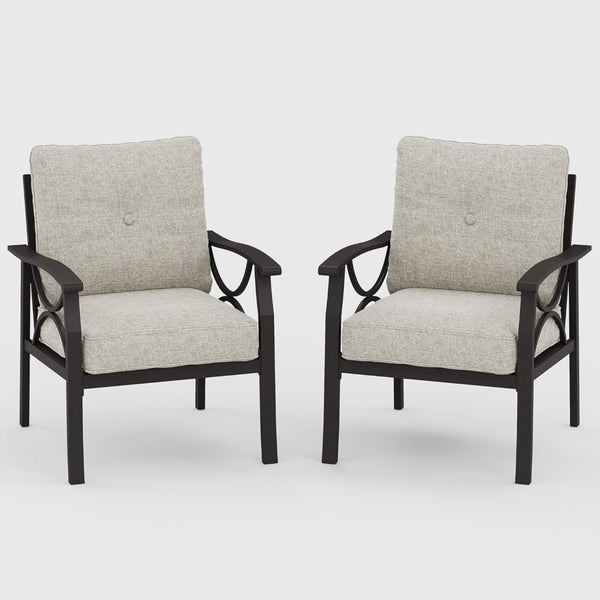 English Elm 5-piece Outdoor Conversation Set Steel Frame Patio Sofa Loveseat Chairs Table Beige B082S00120