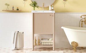 English Elm 20-inch French Style Bathroom Vanity with Integrated Ceramic Sink, Carved Accents & Soft-Close Door Cream White N710P330975Y
