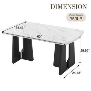 English Elm 63" Modern Faux Marble Dining Table with Geometric Rubberwood Legs, Durable 350lb Capacity, Easy Assembly White+Black N752P317333K