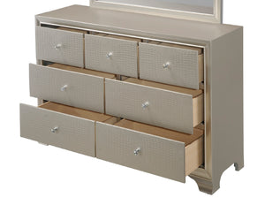 English Elm 1pc Glam Seven-Drawer Dresser with Embossed Crocodile Finish, Felt-Lined Top Drawers & Dovetail Craftsmanship Champagne 62.4 L x 20.4 W x 41.3 H B011P217892