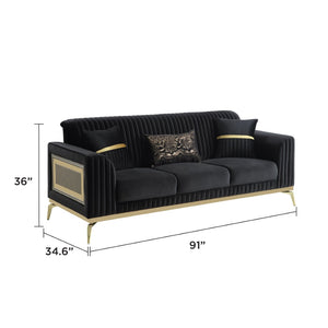 English Elm Antigua Glam Sofa and Loveseat Set with Gold Tone Accents for Modern Living Rooms Black+Gold B009S02174