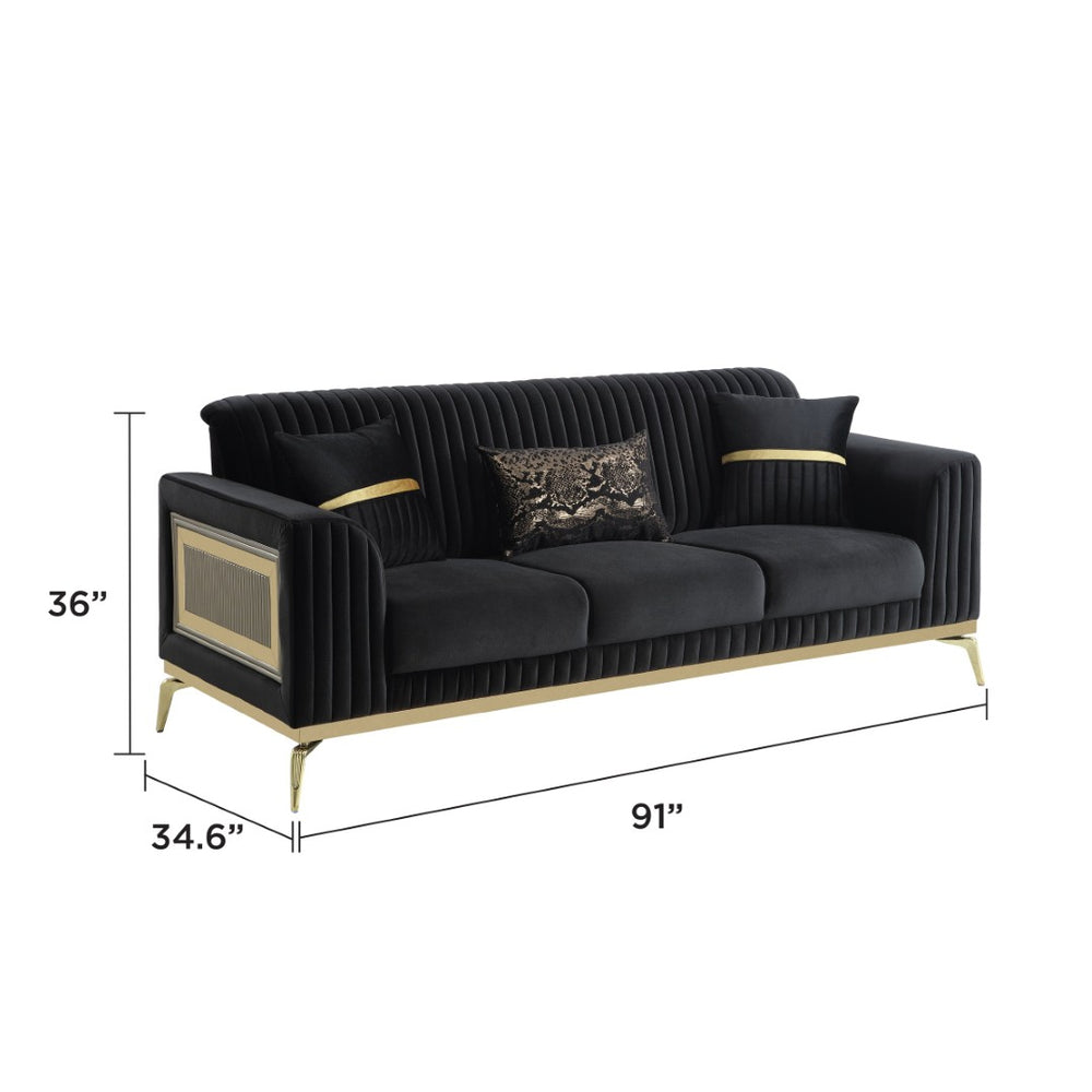 English Elm Antigua Glam Contemporary Sofa with Gold Tone Arms and Plush Foam Seat Cushions Black+Gold B009P417482