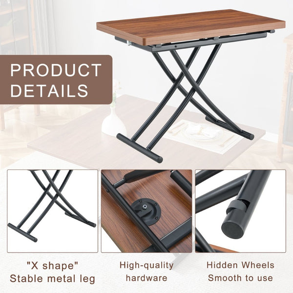 English Elm Modern Adjustable Lift Table Walnut Grain Mdf Top Slim Metal Legs Home Office Use Black + Dark Walnut W1151P303874