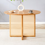 English Elm Chinese Countryside Retro Solid Wood Round Table, Simple Modern Imitation Rattan Table, Wooden Table, Desk. Suitable For Dining Room, Living Room, Office