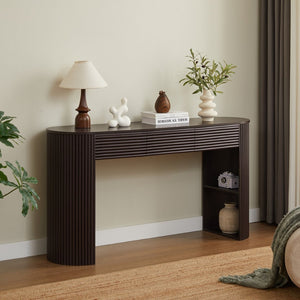 English Elm [video] Retro Fluted Console Table with 3 Drawers Open Niche Mid-century Entryway Espresso N759P283616D