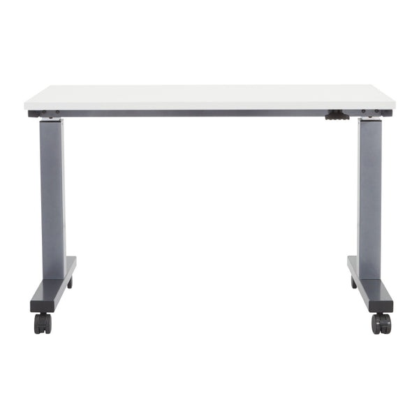 OSP Home Furnishings Ht Pneumatic Height Adjustable Standing Desk with Steel Frame and Locking Casters Wht 48X24 PHAT2448W7