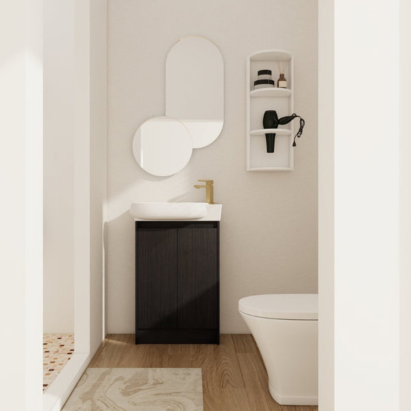 English Elm 23" Freestanding Ceramic Vessel Sink Vanity with Soft Close Cabinet and Wall Rack Black Chestnut,Glossy White W999S00492