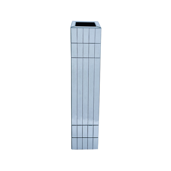 English Elm Tall Mirrored Floor Vase 29.92" Silver Cube Design — Modern Handcrafted Glass & MDF Accent Piece W3836P362099