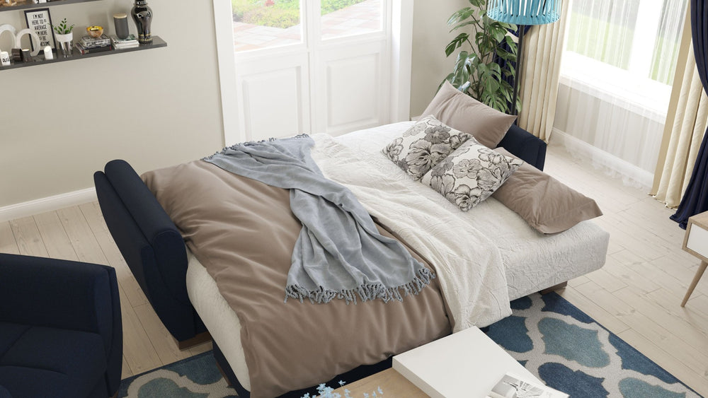 English Elm Primenest Skyhaven Convertible Chaise Lounge With Storage - Stylish Blue Chenille Sleeper Sofa B030P303521-GIGA