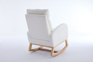 English Elm 015B-Teddy Rocking Chair with Plush Teddy Fabric, Ergonomic High Back, Adjustable Footstool, Pocket White W527P360693