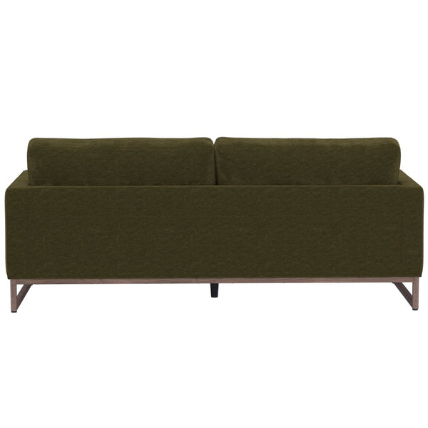 English Elm Green Olive Textured Fabric Sofa with Wraparound Metal Base for Modern Living Rooms B361P486924