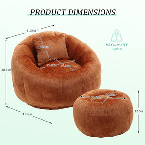 English Elm UNITED Cloud-Luxe Chenille Memory Foam Bean Bag Chair with Ottoman and Pillow for Ultimate Comfort Orange W1568P361695