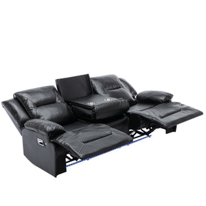 English Elm Home Theater Recliner Set with LED Accent Lighting, Dual Cup Holders, Gel Leather Comfort Seating Black SG001470AAB