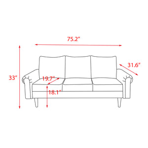 English Elm SOFA, SpaceBlue Velvet Microfiber Sofa with High-Density Foam, Rolled Arms & Solid Wood Frame (62.6"L) B205P248197