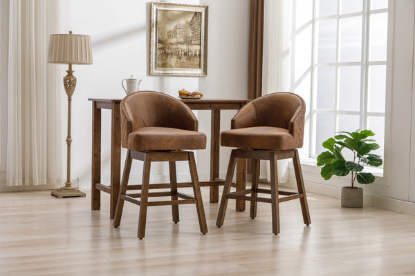 English Elm United We Win Quilted Microsuede Swivel Barstool with Wood Legs and Gold Rivet Trim W1568P361710