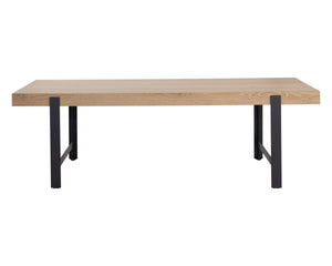 Sunpan Rosso 94.5" Rustic Oak Dining Table with Industrial Matte Black Base - Modern Handcrafted Elegance