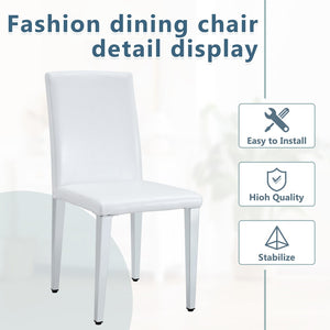 English Elm Two Pu Leather Dining Chairs Glossy White Shell Silver Metal Legs Modern Set W1151P360537