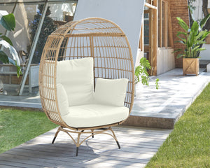 English Elm Spezia Freestanding Egg Chair with Removable Waterproof Cushions, Steel Rattan Frame for Indoors Outdoors Tan B365P397662