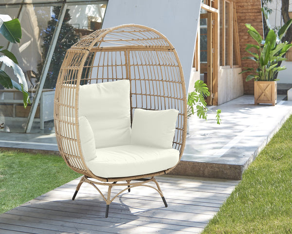 English Elm Spezia Freestanding Egg Chair with Removable Waterproof Cushions, Steel Rattan Frame for Indoors Outdoors Tan B365P397662