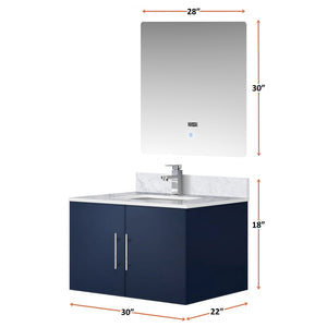 English Elm Navy Bath Vanity 30"W x 22"D with Carrara Marble Top, Chrome Faucet, Scratch-Resist Counter, 30" LED Mirror B2731S01243