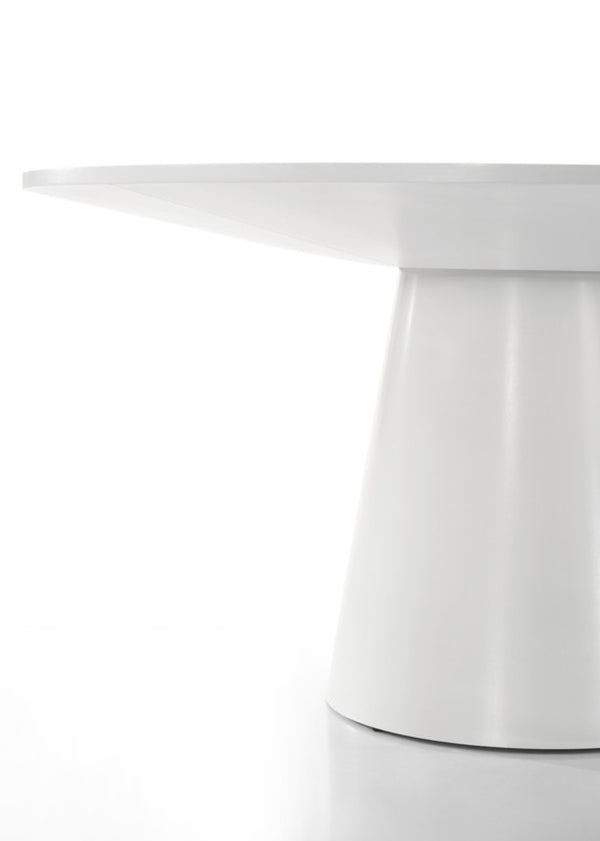 English Elm Jacopo Round Pedestal Dining Set Seats Four with Beige Upholstered Chairs Modern White B2749S00004