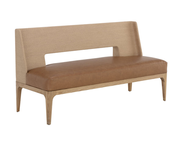 Sunpan Brocco Bench - Stylish Oak Frame with Paper Rope Backrest & Milliken Cognac Faux Leather Seating