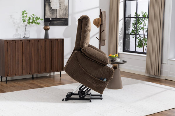 English Elm Ultra Wide Velvet Swivel Lounge Chair with Massage Heating and Powered Lift Assist Brown W547P425984