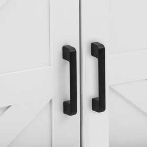 English Elm U_STYLE Farmhouse 59.3" Sideboard with Sliding Barn Doors, Mesh Panels, Open Shelves & Sturdy Top Brown+White N711P347388K