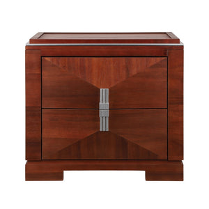 English Elm Mid-century Modern Nightstand with Diamond Geometric Drawers and Heavy Duty Wood Base Dark Brown N761P324094N