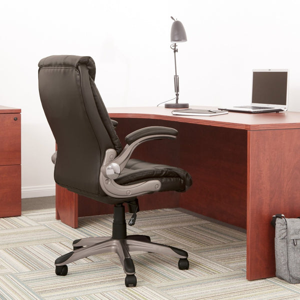 OSP Home Furnishings Faux Leather Mid Back Manager Chair with Lumbar Support and Pneumatic Height Adjust FLH24981-U1