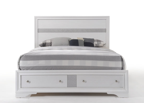 English Elm Naima Queen Storage Bed with Low-Profile Frame, 2 Drawers, Dovetail Construction & Sparkle Trim White 29 L x 21 W x 14 H B2726S00513