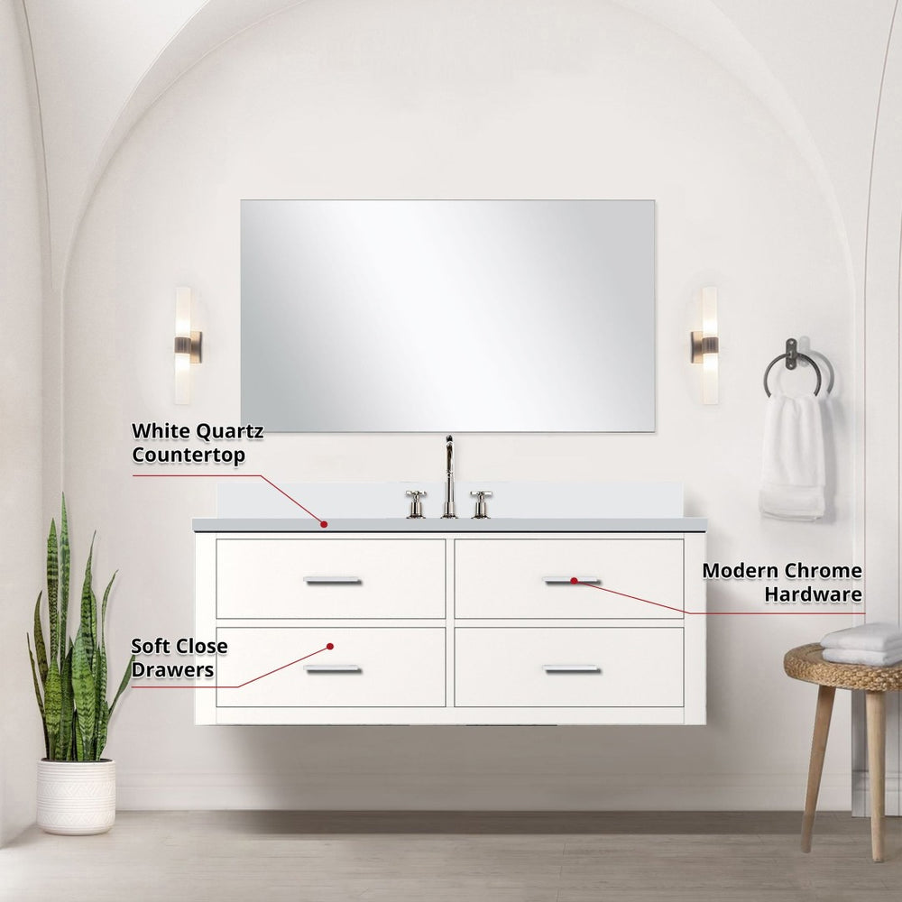 English Elm White Single Bath Vanity Set With Quartz Countertop, 43" Mirror & Chrome Faucet – Stylish & Ready To Install B2731S01990-GIGA