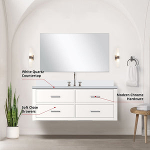English Elm White Single Bath Vanity Set With Quartz Countertop, 43" Mirror & Chrome Faucet – Stylish & Ready To Install B2731S01990-GIGA