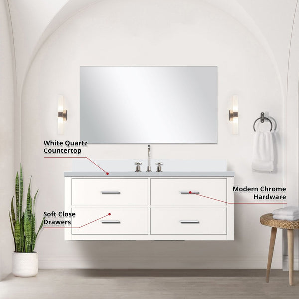 English Elm White Single Bath Vanity Set With Quartz Countertop, 43" Mirror & Chrome Faucet – Stylish & Ready To Install B2731S01990-GIGA