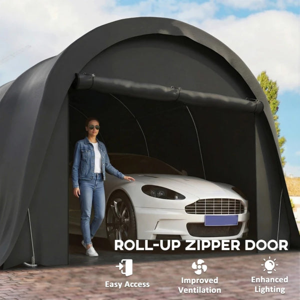 English Elm Portable Steel Frame Carport Canopy Upf50 Pe Cover Full Enclosure Vehicle Shelter Dark Gray T3971S00116