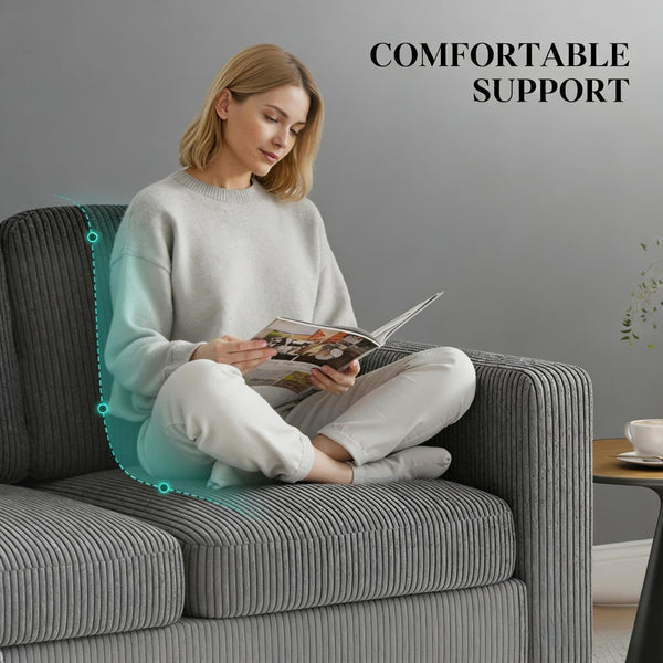 English Elm Conversation Corduroy L-shaped Sectional Sofa Nordic Low-profile Living Room Couch T3971S00115