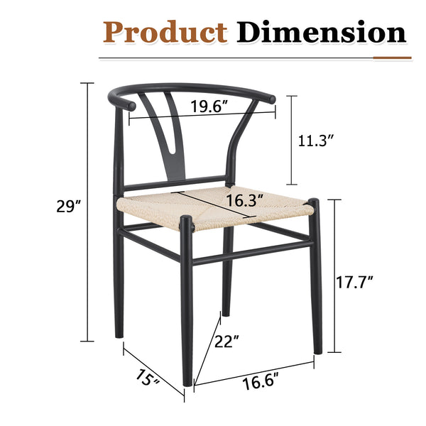 English Elm Wesborn Y-Shape Medieval Dining Chair Set of 4 — Black Iron Frame, Natural Rope Seat, Durable ErgonomicComfort W2920P278932