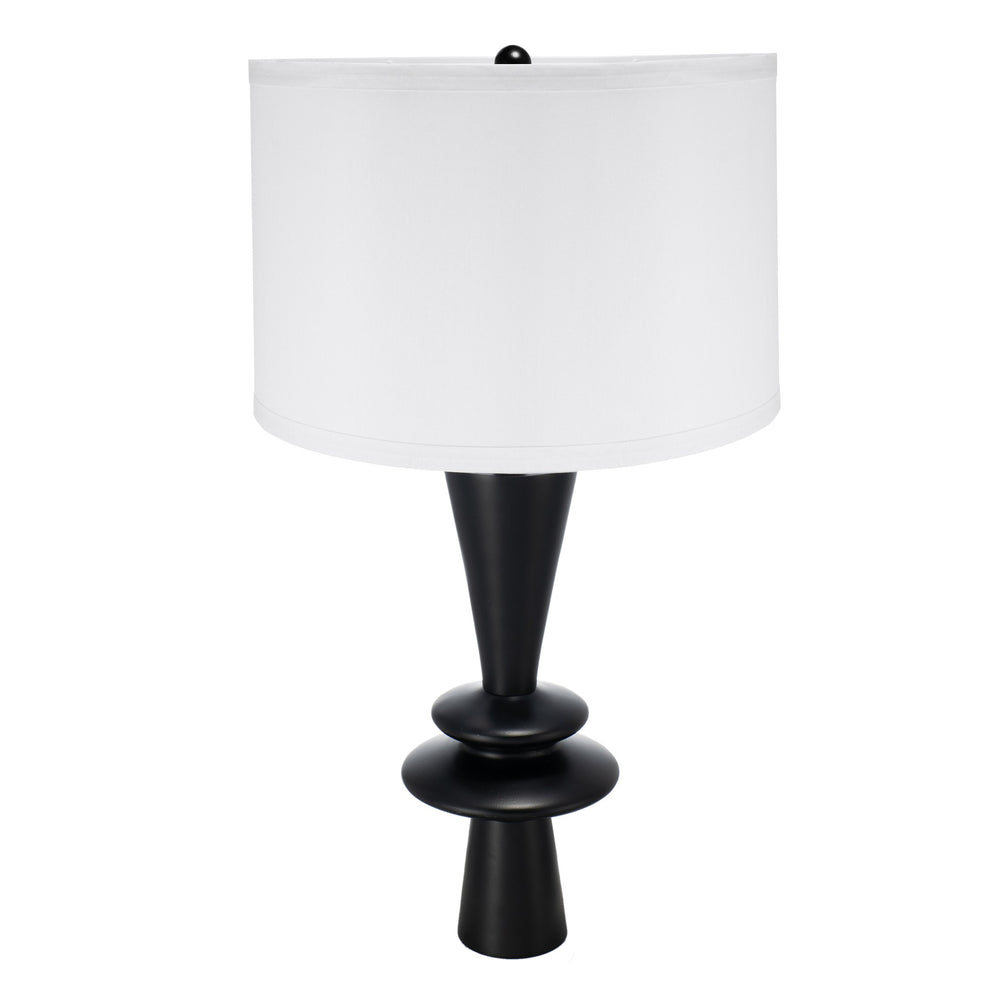 English Elm D15x26.7" Aluminum Table Lamp with Dual Disc Accents, Marble Cone Base and Classic White Shade Black W2078P326343