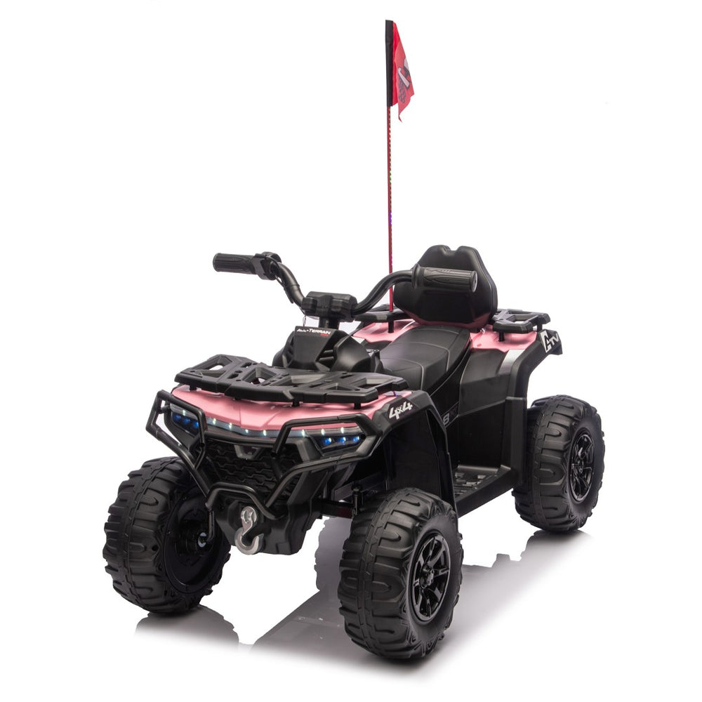 English Elm 24v Kids Electric Ride-on Atv with Dual Motors Bluetooth Led Lights and Flag Poles Pink W1578P305896