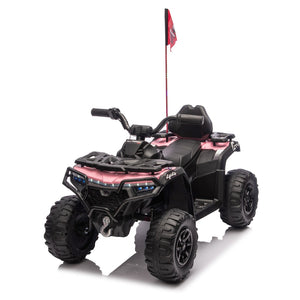 English Elm 24v Kids Electric Ride-on Atv with Dual Motors Bluetooth Led Lights and Flag Poles Pink W1578P305896