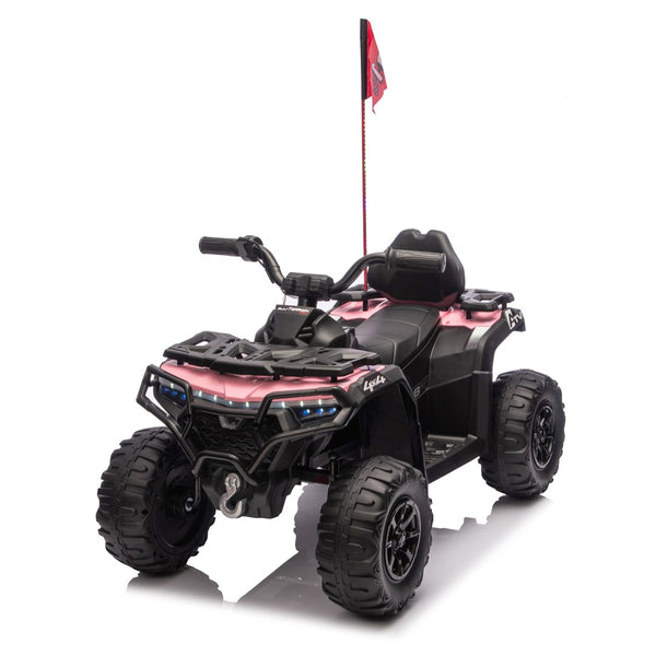 English Elm 24v Kids Electric Ride-on Atv with Dual Motors Bluetooth Led Lights and Flag Poles Pink W1578P305896