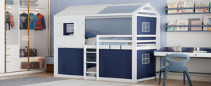 English Elm Twin Treehouse Bunk Bed Solid Pine Playhouse Frame with Cozy Canvas Tent Hideaway LT000379AAC-1