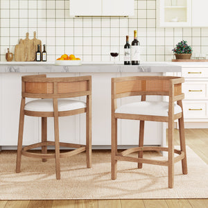 English Elm Christopher Knight Home® - Wood Upholstered Arm Counter Stools Set Of 2 - Beige & Natural Oak, Stylish & Comfortable Design N771P265580Q