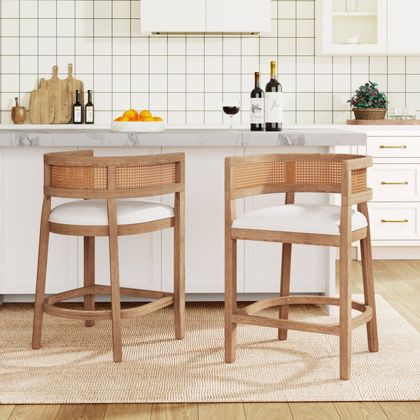 English Elm Christopher Knight Home® - Wood Upholstered Arm Counter Stools Set Of 2 - Beige & Natural Oak, Stylish & Comfortable Design N771P265580Q
